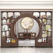 实木月洞门博古架新宝阁拱门月亮门客厅双圈圆形中式 物架多隔断置