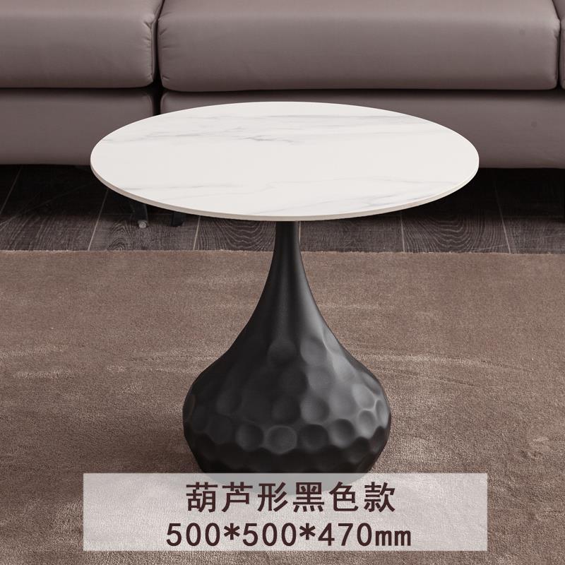 高档黑色岩式法复极古圆形实木茶几意式简大小美式设计师白蜡木板
