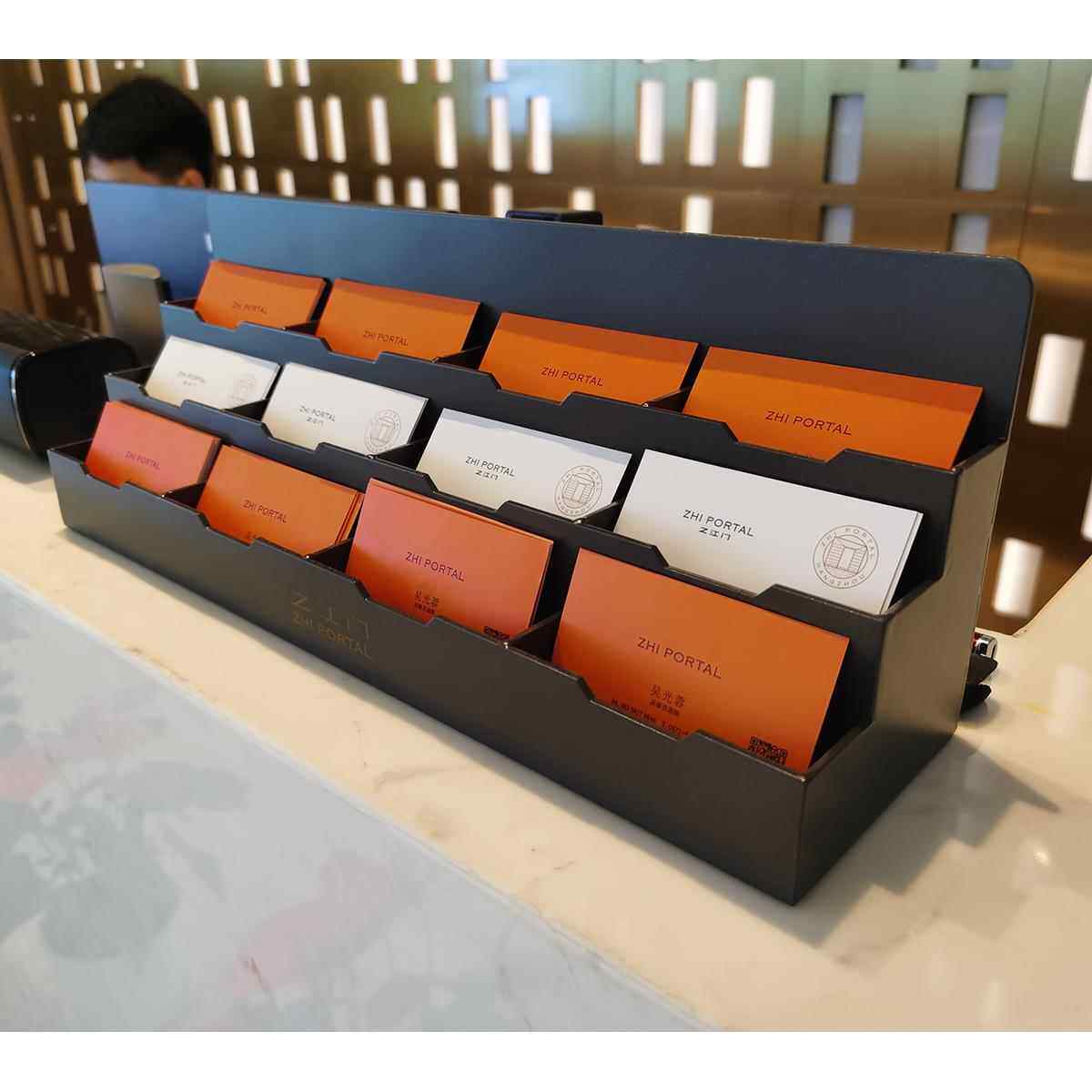 12格新款黑色格前台不锈钢烤漆盒桌面金属卡片座台多格名片台架