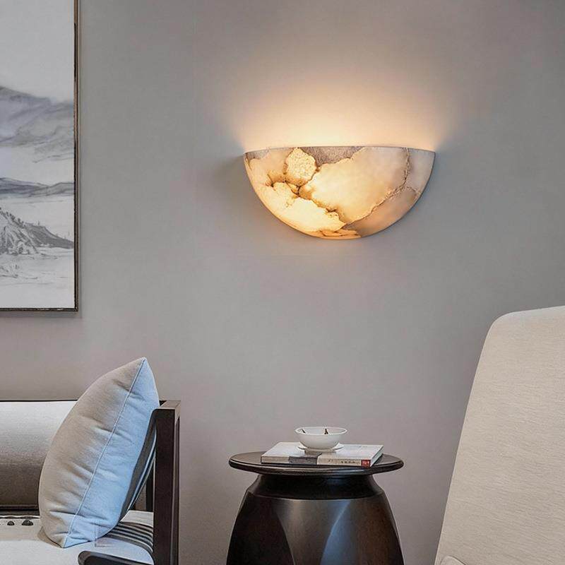 北欧简约半圆云石床头壁灯后现代酒店别墅玄关入户卧室客厅背景灯