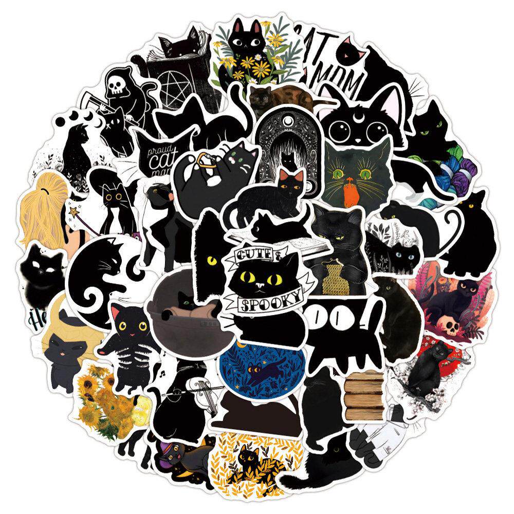 10/30/50/100PCS卡通黑猫贴纸剪贴簿手机G