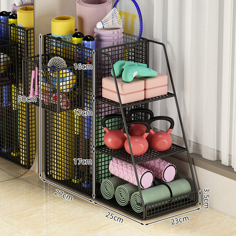 瑜伽收纳筐健身器材收纳架家用篮球哑铃收纳篮羽毛球拍夹缝置物架,收纳整理,书桌收纳置物架,淘宝优惠券,粉丝福利购,淘宝优惠卷