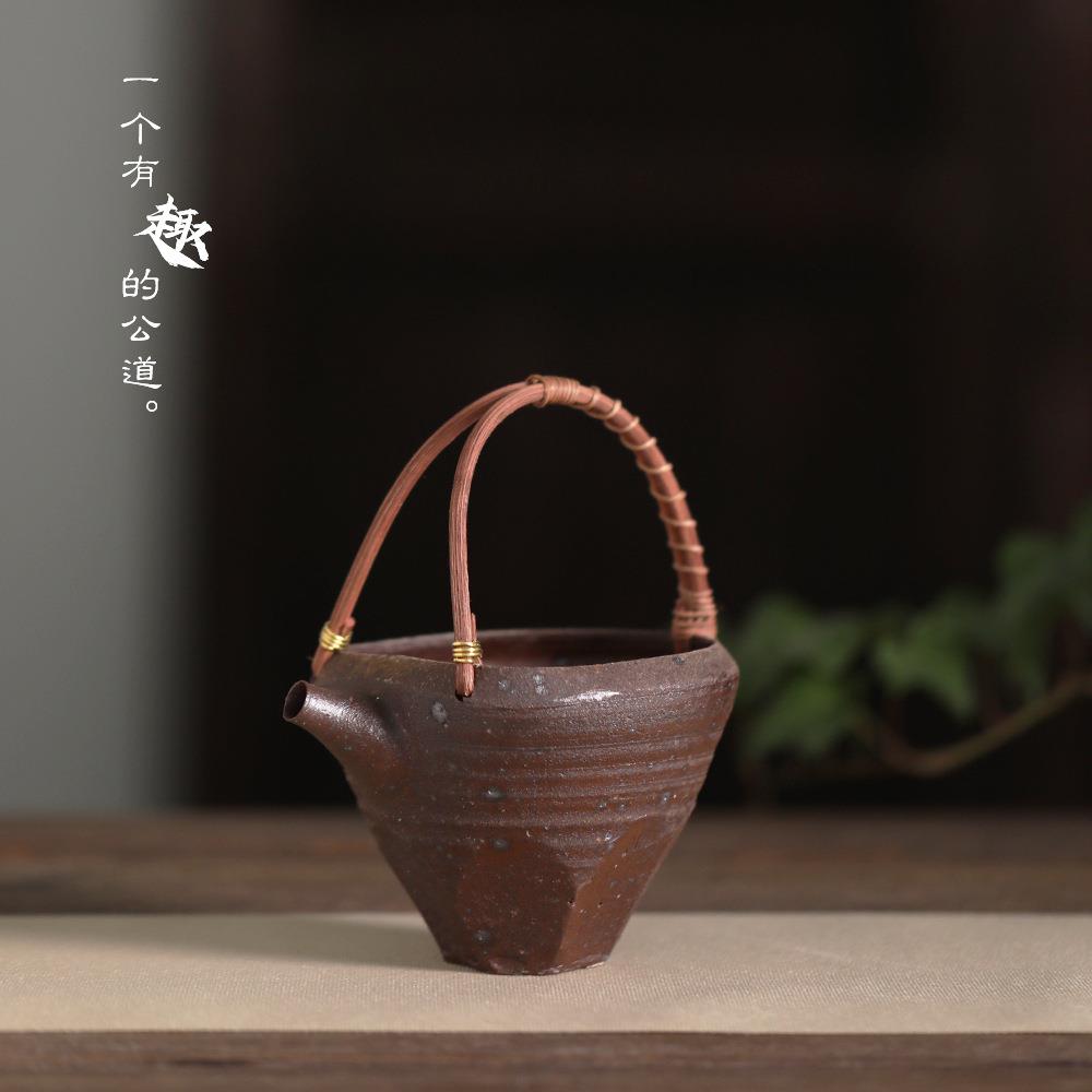 老岩泥藤编加厚公道杯手工提梁公杯大号一体切割分茶器大茶海茶具