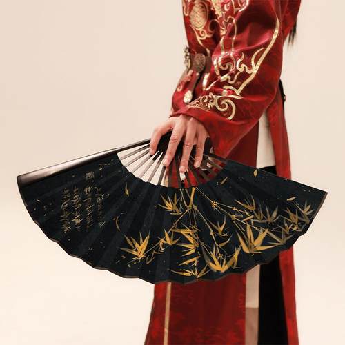 ch瓷爹骨扇中国风折叠扇烫金男扇棋魂同款扇子沈兰舟耐用撕不烂