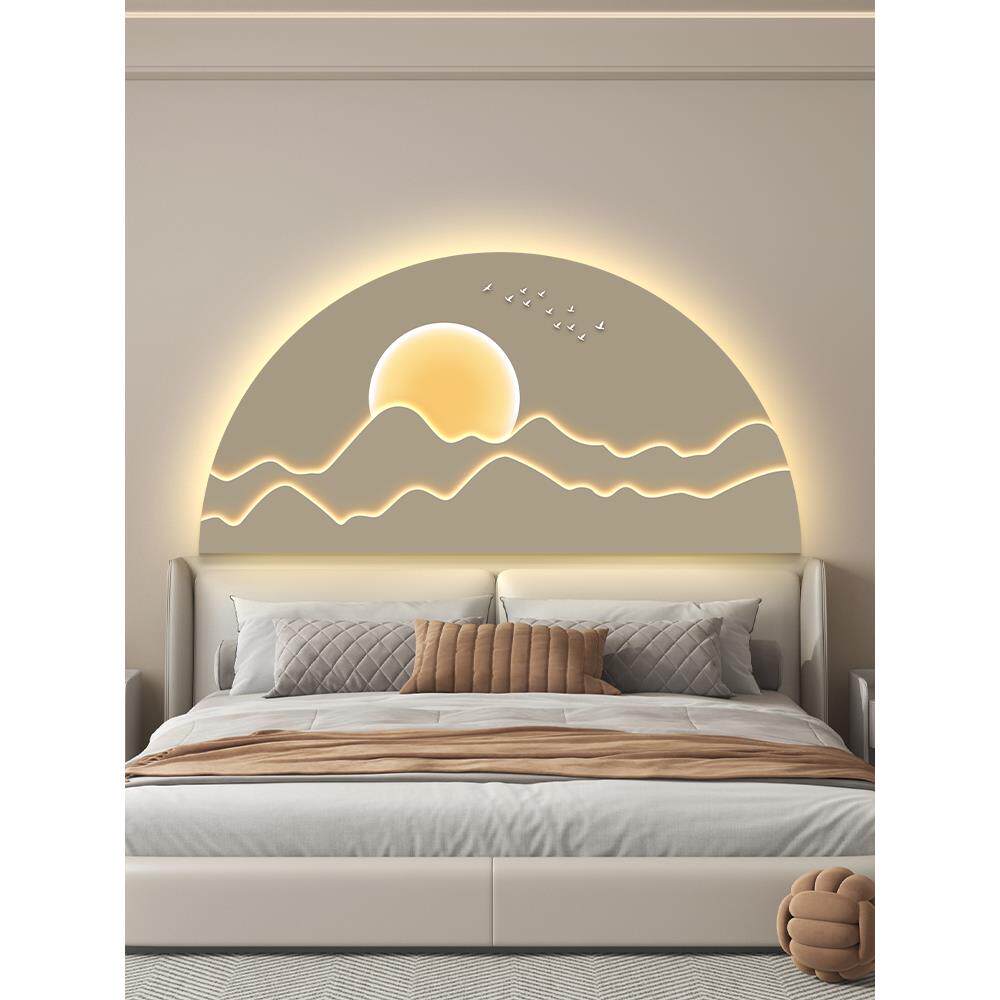 led带灯床头卧室装饰画简约现代主卧房间背景墙挂画壁画高级感