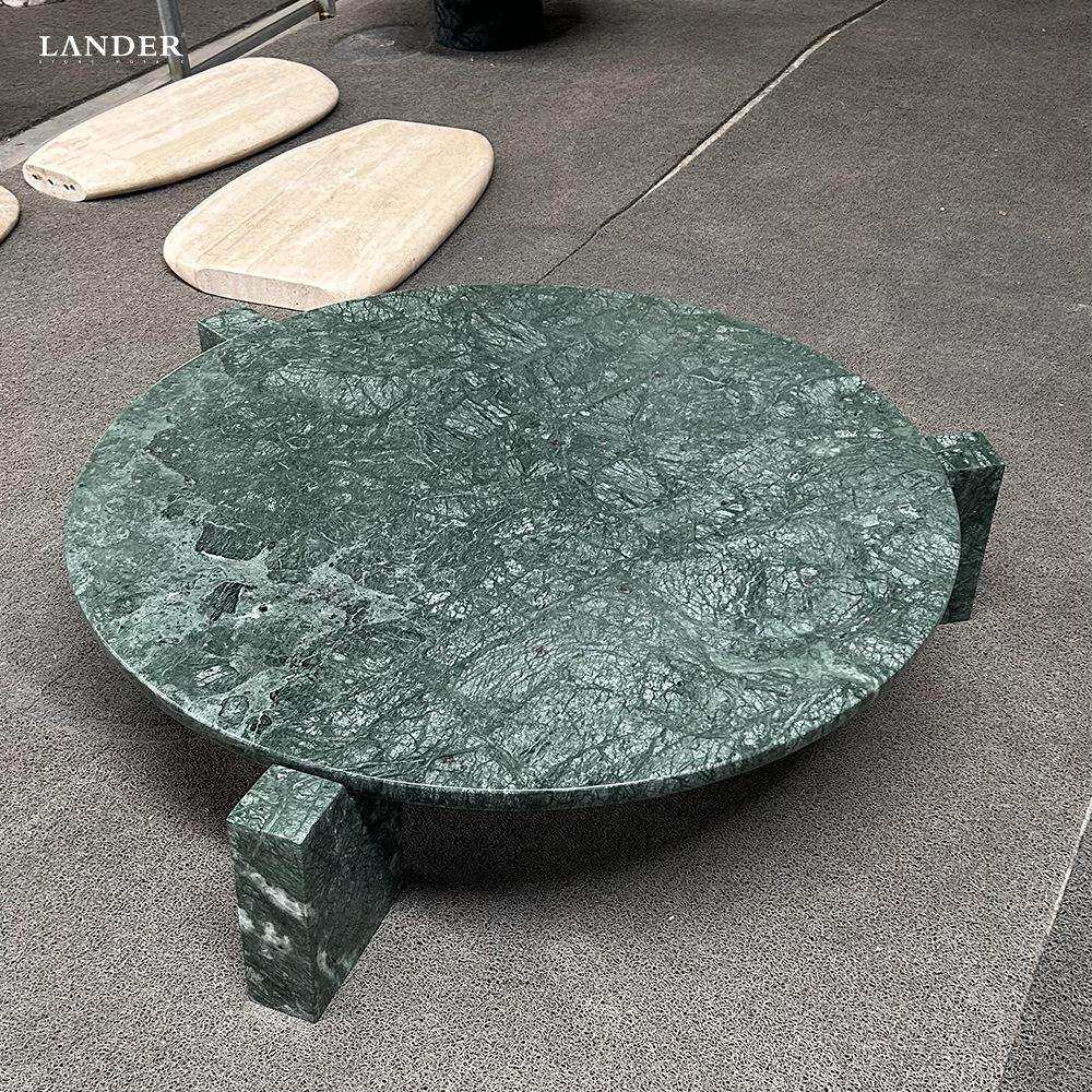 印度绿大理石茶几意式极简法式复古软装搭配客厅装饰卧室民宿家具