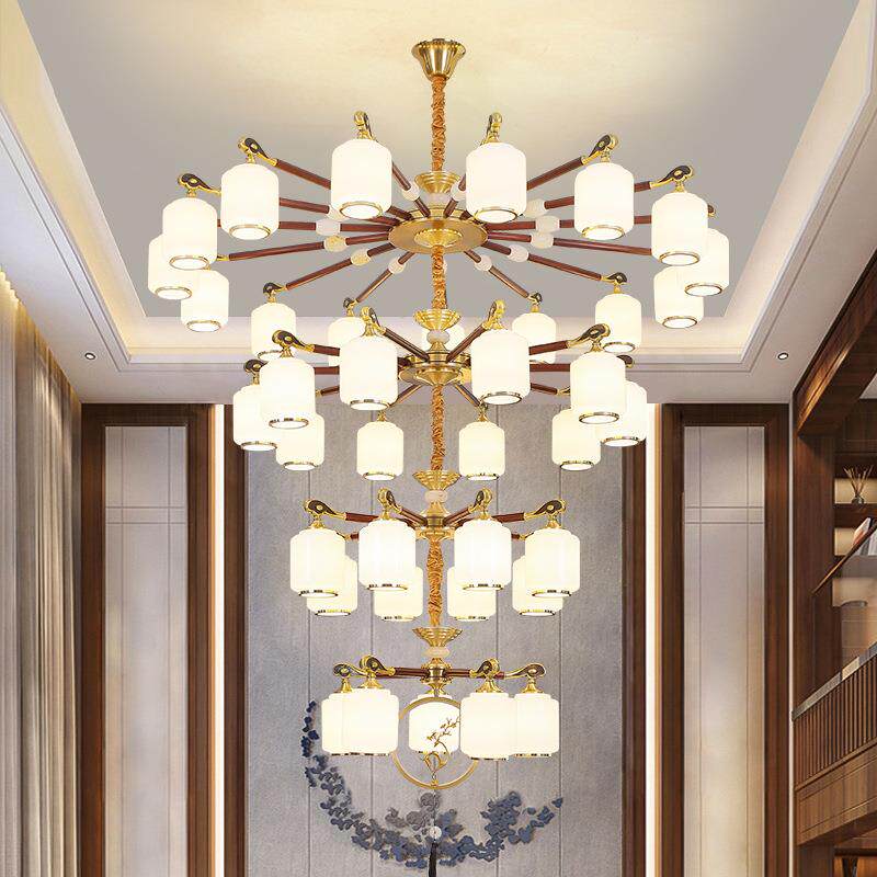 别墅客厅大吊灯新中式复式楼挑空楼中楼中空挑高大厅实木新款灯具