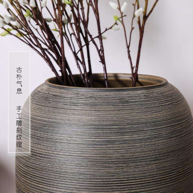 落地花瓶大号中式复古田园插干花粗陶客厅酒店别墅陶罐陶瓷摆件