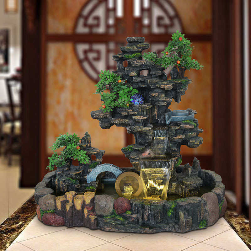 大型假山流水喷泉室内外水景装饰品工艺饰品鱼池客厅花园落地摆件