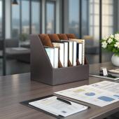 文件框文件架文件收纳盒桌面办公用品文件座资料架一体免安装 皮革