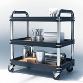 免敲简易安装 酒店餐厅小推车收碗商用三层手推车移动塑料上菜餐车