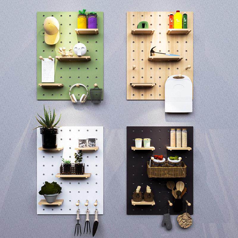 洞洞板实木定制墙上置物架玄关木质墙壁挂墙书架隔板收纳层架展示