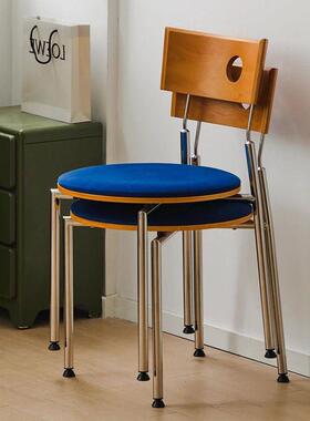 复古实木餐家靠背椅网椅红厅中古椅不锈钢酒店SGO凳子客设用计师