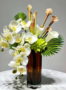 高级感橙色仿真花摆件样板间美容院展厅花艺桌面装饰茶几飘窗饰品