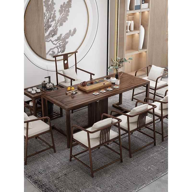 新中式茶桌椅组合禅意实木茶台桌办公室茶楼老榆木茶台功夫泡茶桌