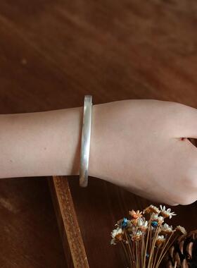 正品999纯银手工手原创送光板细镯可刻字定制图案女蜜友闺礼物