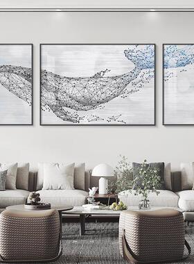 lzF九鱼图客厅装饰画现代简约大气沙发三联画墙壁背景墙挂画墙上