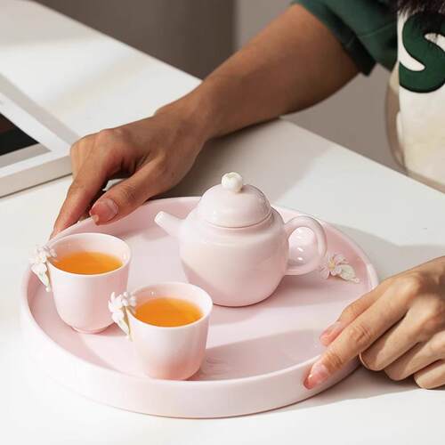 一品仟堂陶瓷干泡盘茶具配件茶盘托盘家用小型简约粉色轻奢茶台