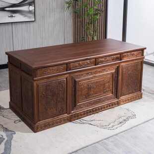 定制桌实木办公书桌书房家具套装组合榆木大班台老板红木书法桌