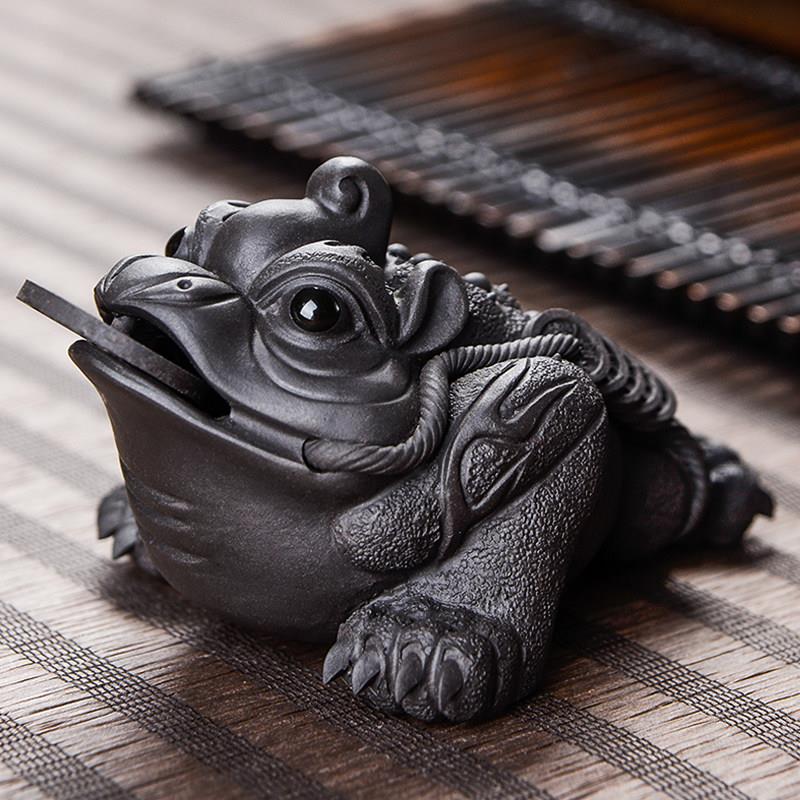 手工紫砂茶宠金蟾 茶道零配件金蟾摆件 纯紫砂蟾蜍茶玩