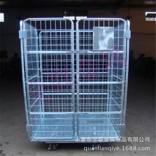 新款带门物流台车移动式折叠拣货车载货笼车镀锌物流台车