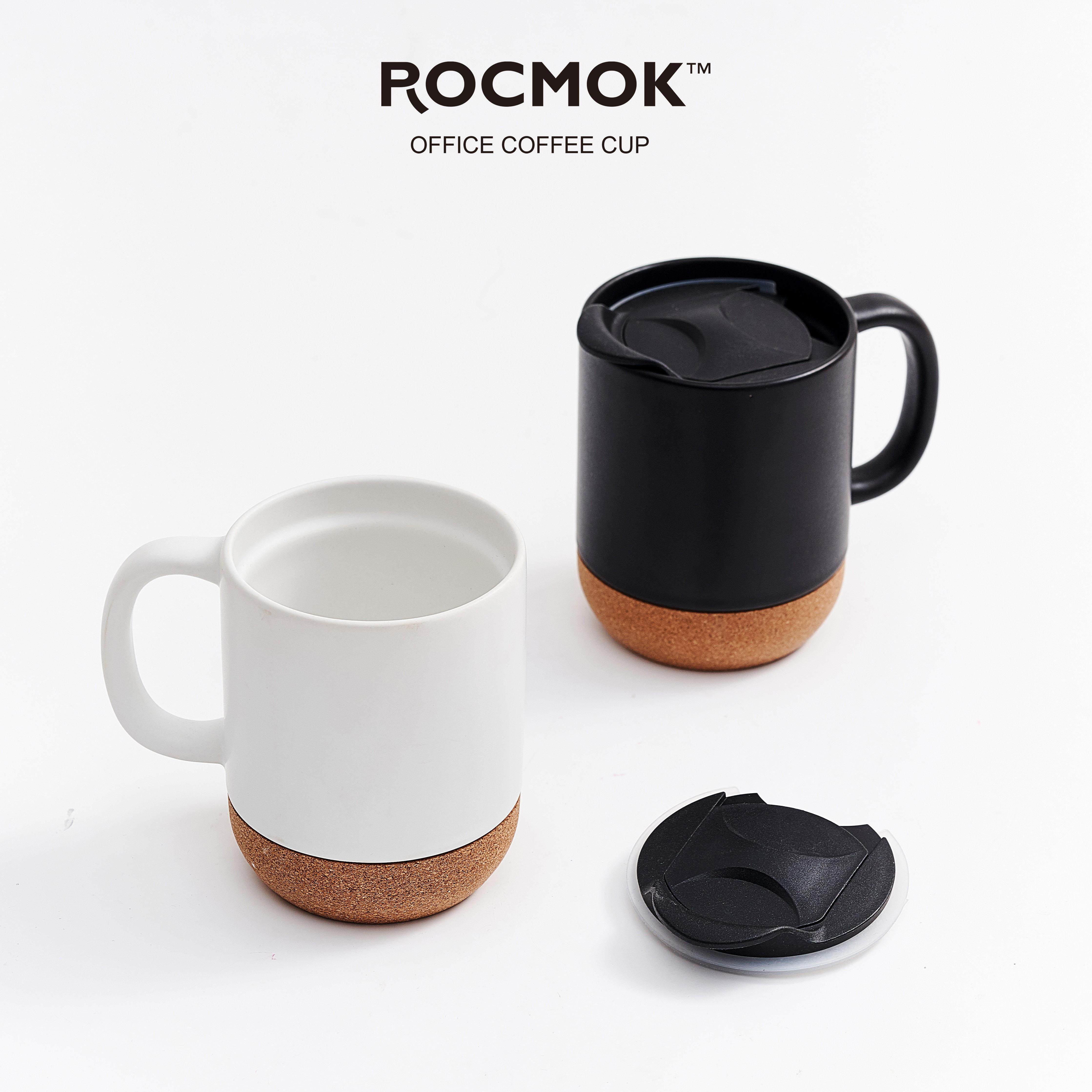 ROCMOK日式简约陶瓷耳挂咖啡杯情侣杯子黑色带盖随手马克杯