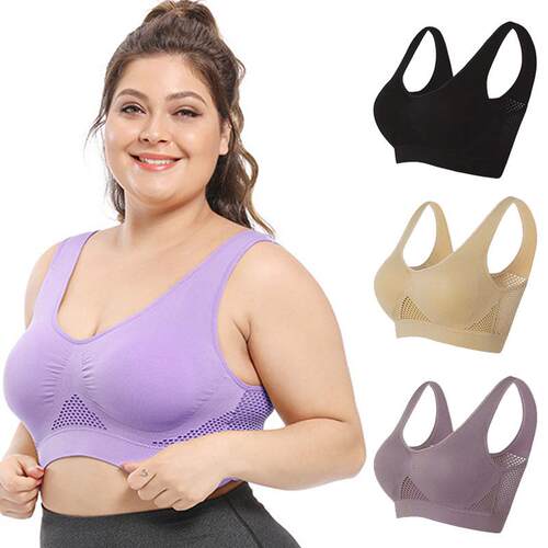 Mesh hollow breathable hole sports bra, plus size yoga,