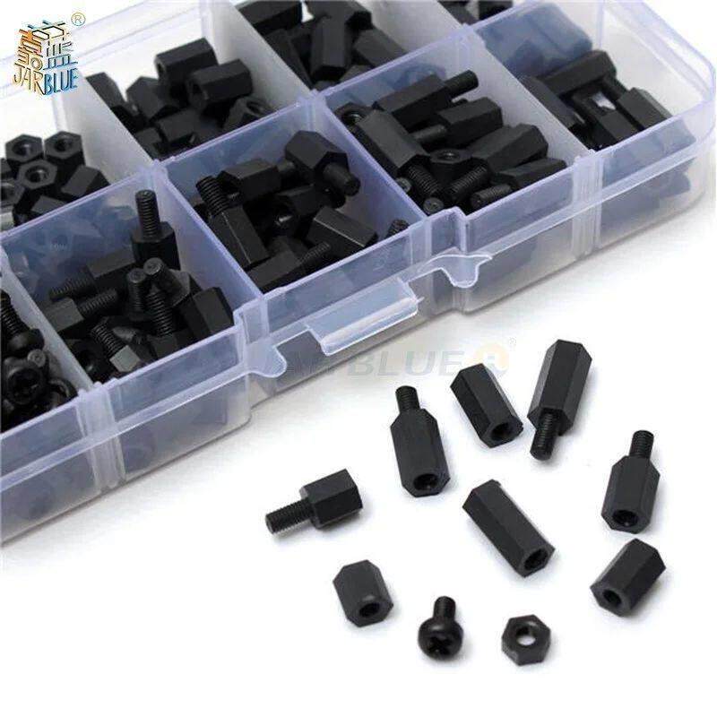 200Pcs/set M2 M2.5 M3 M4 Black/White Hex Nylon Standoff Spac