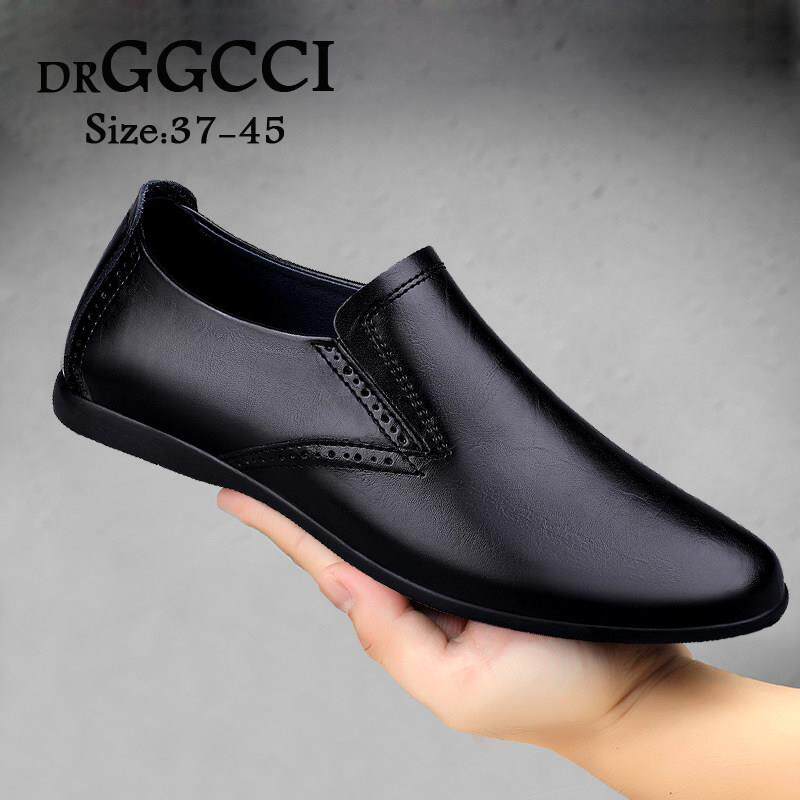 DRGGCCI豆豆鞋男高级2025冬季加绒保暖棉鞋真皮商务休闲软底皮鞋