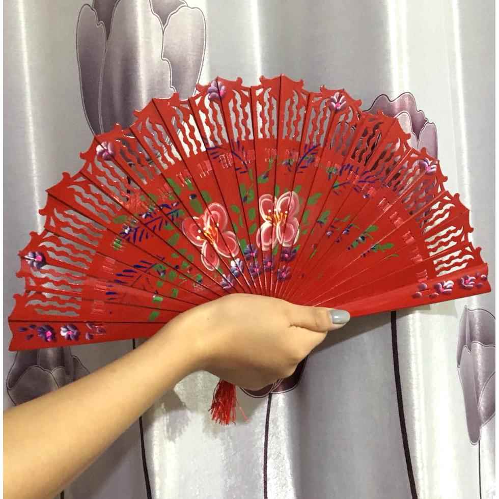 双面工艺扇木扇西班牙团体舞蹈扇子走秀跳舞女扇礼品折扇旗袍复古