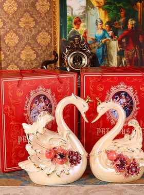 正品式陶瓷天摆欧件一对鹅客厅玄关电视柜酒柜意创家居装饰品结婚