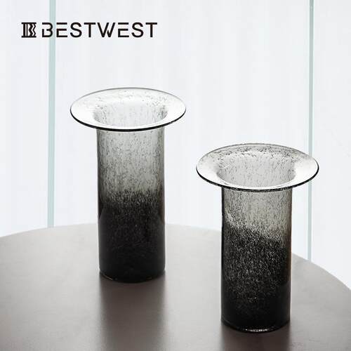 Best west 彩色水墨直筒柱状水培玻璃花瓶样板间花器软装饰品