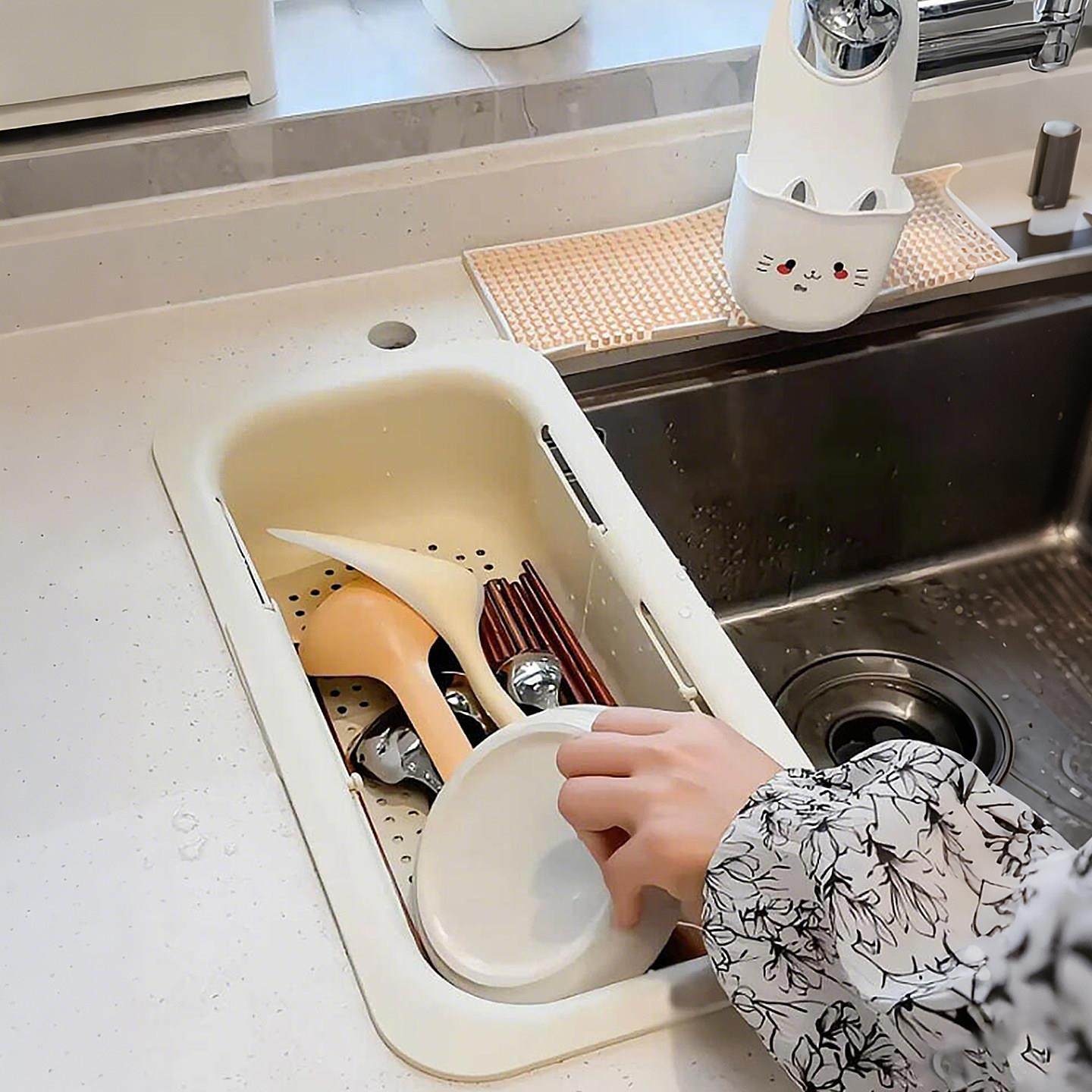 厨房水槽沥水篮可伸缩家用多功能碗筷勺盘沥水架洗水果蔬菜滤水篮,厨房/烹饪用具,厨房置物架/置物柜/角架,淘宝优惠券,粉丝福利购,淘宝优惠卷