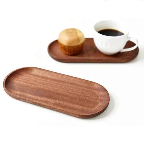 Solid Wood Serving Tray Oval Tea Tray Decorative Wood Plate