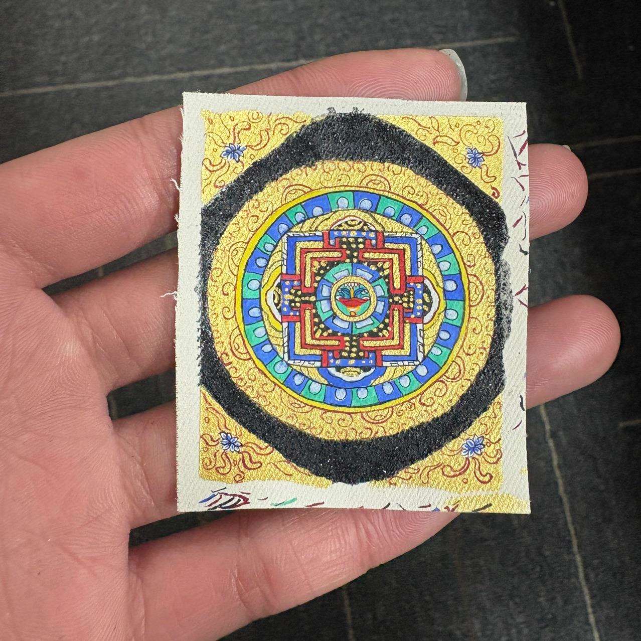 粗矿砂手绘坛城唐卡4*5厘米画芯唐卡大白伞坛城