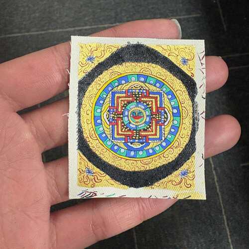 粗矿砂手绘坛城唐卡4*5厘米画芯唐卡大白伞坛城