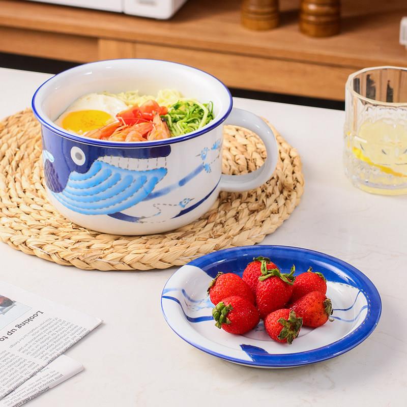 日式陶瓷可爱泡面碗宿舍用学生手柄泡面杯带盖家用专用大碗面碗