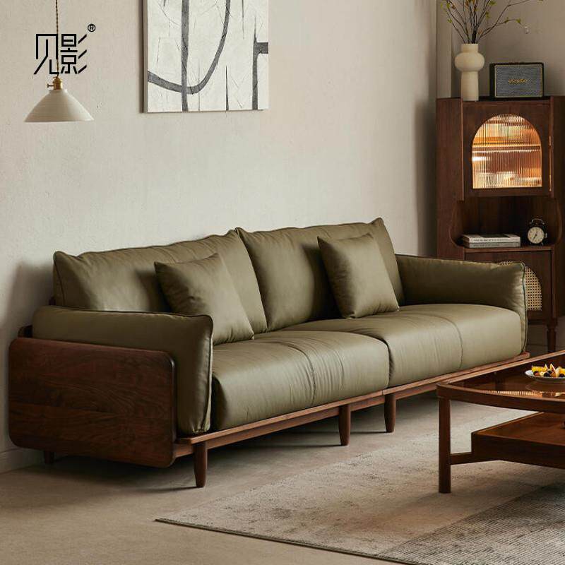 见影新中式黑胡桃木实木沙发客厅小户型布艺休闲沙发组合现代简约