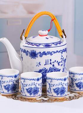 茶壶水具套装商用茶壶陶瓷青花瓷家庭装冷水壶耐高温彷古茶具套组