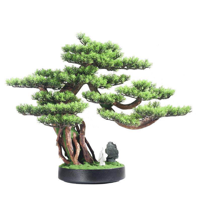 新中式客厅仿真罗汉松迎客松植物摆件假松树绿植装饰玄关装饰盆景