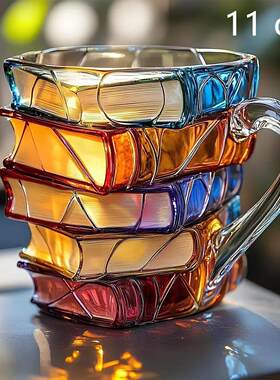 Painted Book Mug, 3D Colored Glass Book Coffee Mug, Novelty