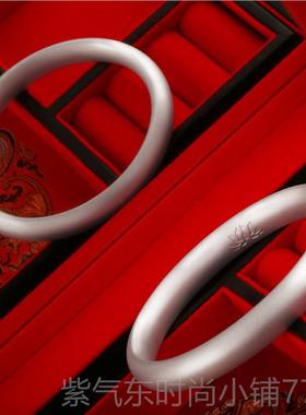 高档京款工美京工美作莲赋北古银法镯足银手镯经典素镯子送女友