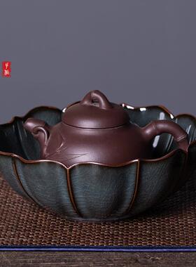 空山新雨19595龙泉青瓷铁胎具手工壶承泡台陶瓷复古功夫茶茶壶干