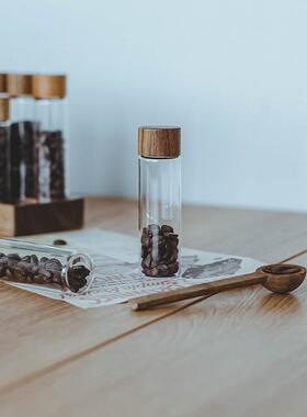 咖啡豆分装瓶试管密封瓶木盖玻璃密封储物罐收纳摆件展示架闻香瓶