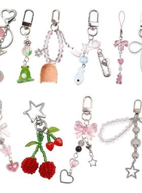 Y2K Phone Charm Bow Heart Star Keychain Pendant Kawaii Key