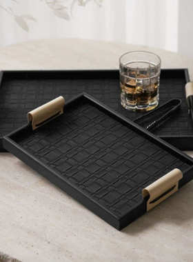 现代简约风皮质香薰托盘高级感置物收纳盘客厅茶几桌面软装装饰品