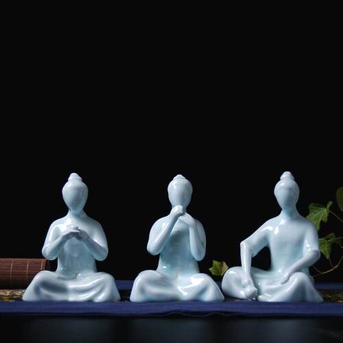 品茗茶道现代中式陶瓷摆件古典人物装饰品客厅玄关雕塑工艺品摆设