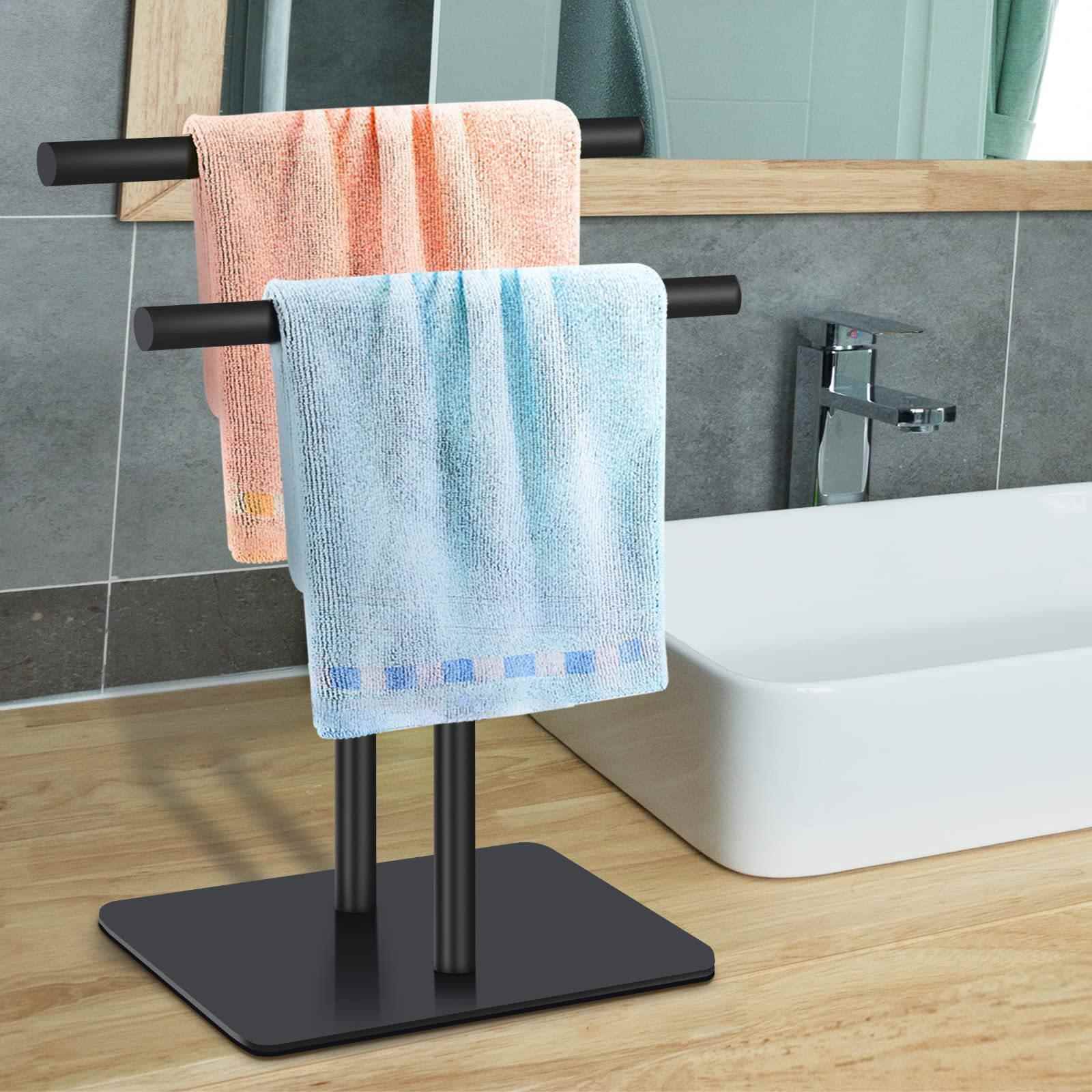 不锈钢台面立式毛巾架台面抹布架挂杆厨房浴室卫生间置物架伦才