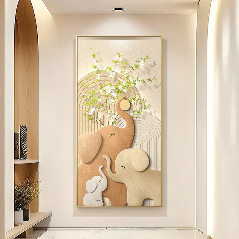 大象入户玄关装饰画2024新款过道进门正对门壁画竖版走廊尽头挂画,家居饰品,现代装饰画,淘宝优惠券,粉丝福利购,淘宝优惠卷