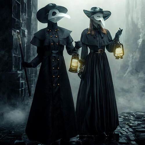 Plague Doctor Costume with Beak Mask, S-5XL